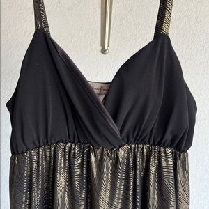 Black gold pattern printed mini dress.